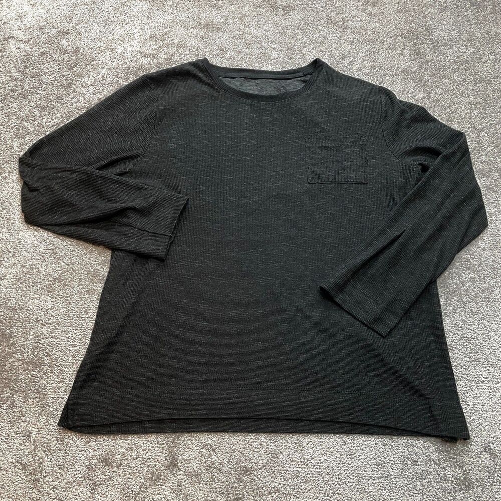 Unreadable Brand Shirt Mens XL Dark Gray Long Sleeve Pocket Tee Waffle Thermal